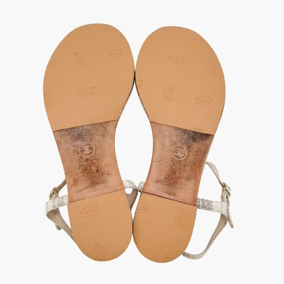 Chanel Camellia Pearl CC T-Strap Flat Sandals EU 38 US 7-7.5 Beige Leather Logo - Picture 10 of 11